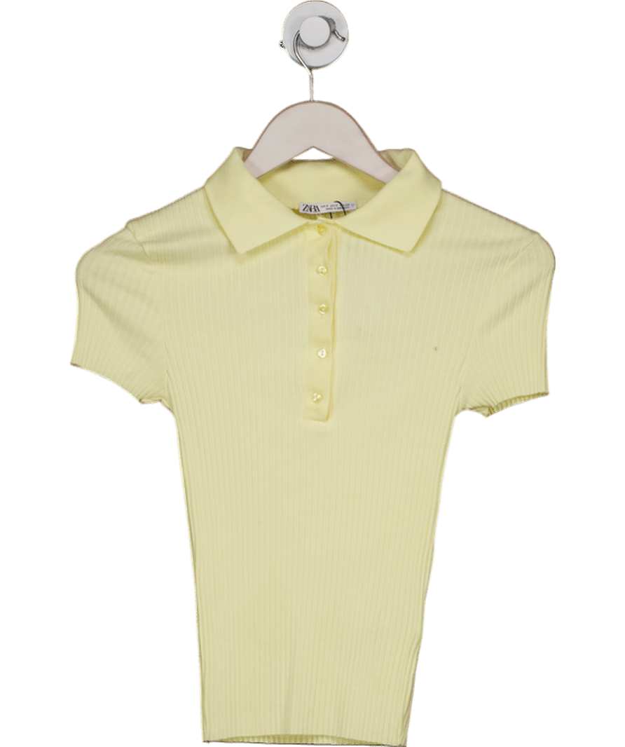 ZARA Yellow Ribbed Polo T-shirt UK S - Reliked