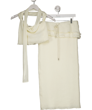 Zemeta Cream 2-piece Milky Knit Tie Scarf Top (uk S) And Skirt UK L