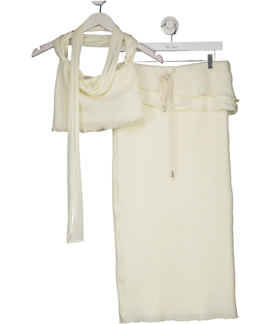 Zemeta Cream 2 - piece Milky Knit Tie Scarf Top (uk S) And Skirt UK L - Reliked