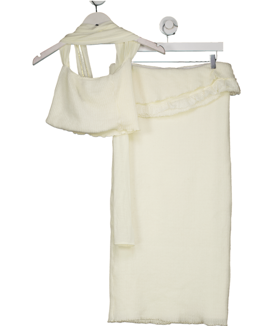 Zemeta Cream 2 - piece Milky Knit Tie Scarf Top (uk S) And Skirt UK L - Reliked