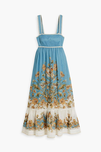 Zimmermann Blue Chintz Tiered Midi Dress UK 10