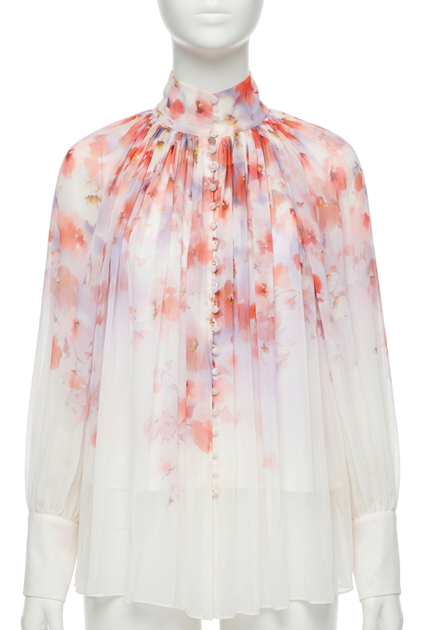 Zimmermann Ivory Floral  Crush Smock Blouse  SZ 1 UK 8/0