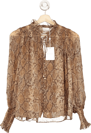 ZIMMERMANN  Brown Chiffon Snake Print Swing Blouse UK 6