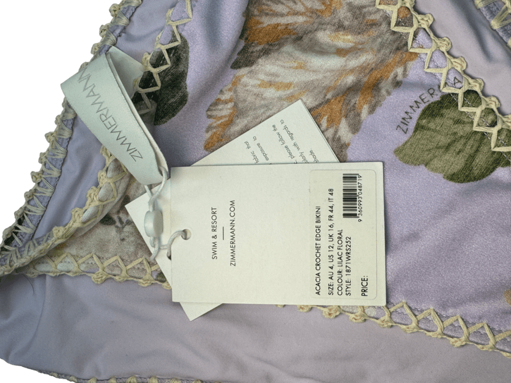 Zimmermann Purple Lilac Floral Acacia Crochet Edge Bikini Bottom UK 16 - Reliked