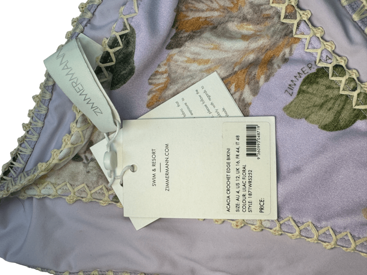 Zimmermann Purple Lilac Floral Acacia Crochet Edge Bikini Bottom UK 16 - Reliked