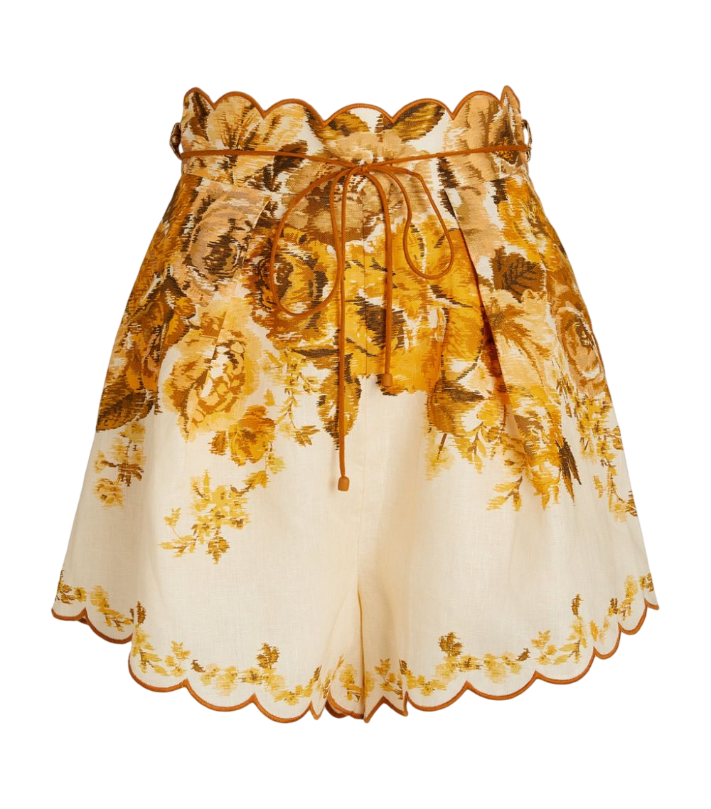 Zimmermann Yellow Aliane Scallop Shorts - Amber Floral Sz0 UK 4/6