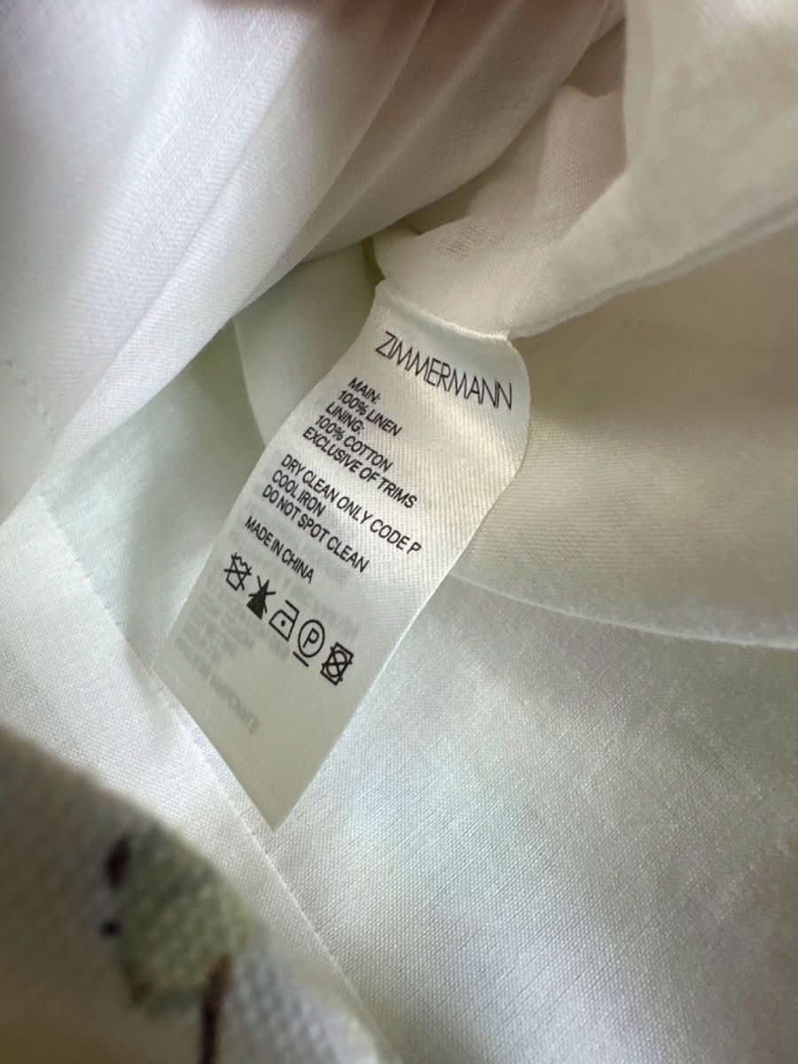 Zimmermann White Zinnia Scalloped Floral - Print Linen Shorts Size 0 UK 8 - Reliked