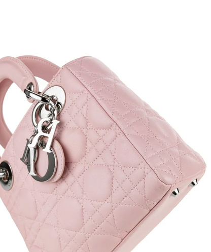 DIOR Pink Leather Lady Dior Tote with Silver Hardware