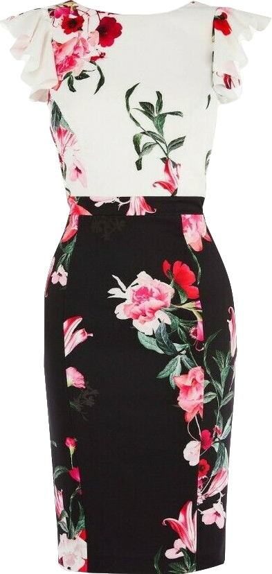 COAST White / Black Floral Print Shift Dress UK 8