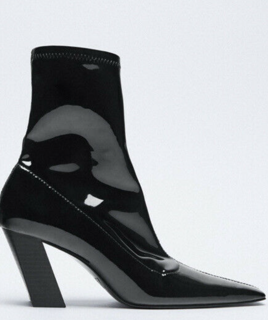 Zara black patent sock ankle boots EU 39 UK 6