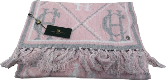 Holland Cooper Pink Classic Cotton & Wool Blend Monogram Scarf BNWT