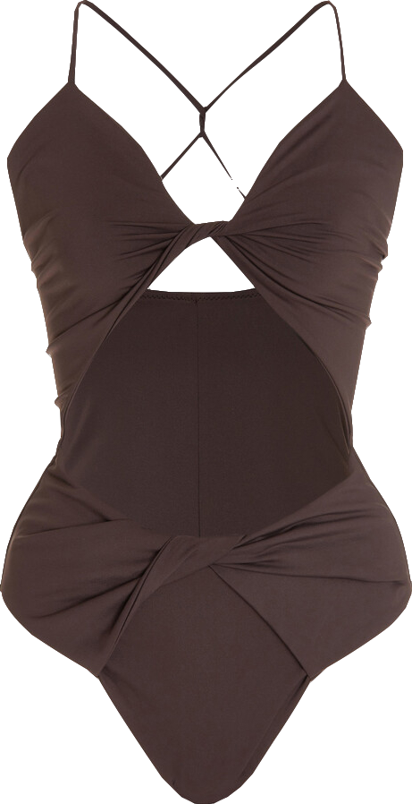 More Noir Brown Twisted One-piece Swimsuit UK S