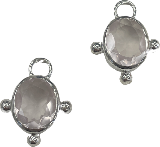Heavenly London Silver /rose Quartz Oval Detachable Drops For Huggies/hoop Earrings