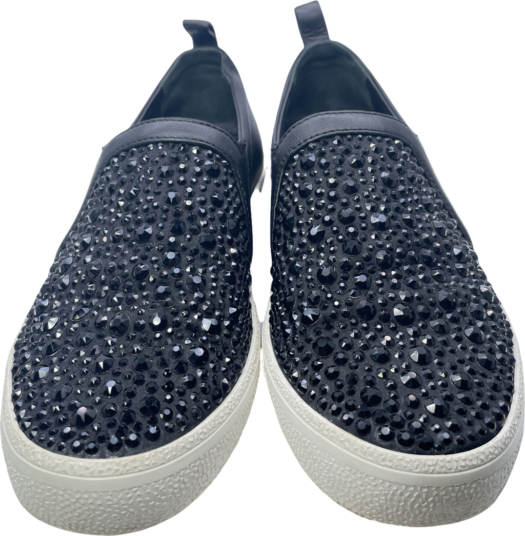 Gina Black Leather & Crystal Embellished Satin Gioia Slip On Skate Sneakers Trainers UK 3 EU 36 👠