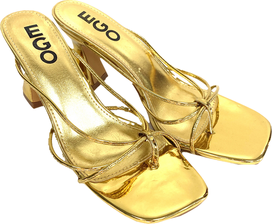 Ego Yellow Fiora Strappy Detail Square Toe Flared Block Heel Mule UK 6 EU 40 👞