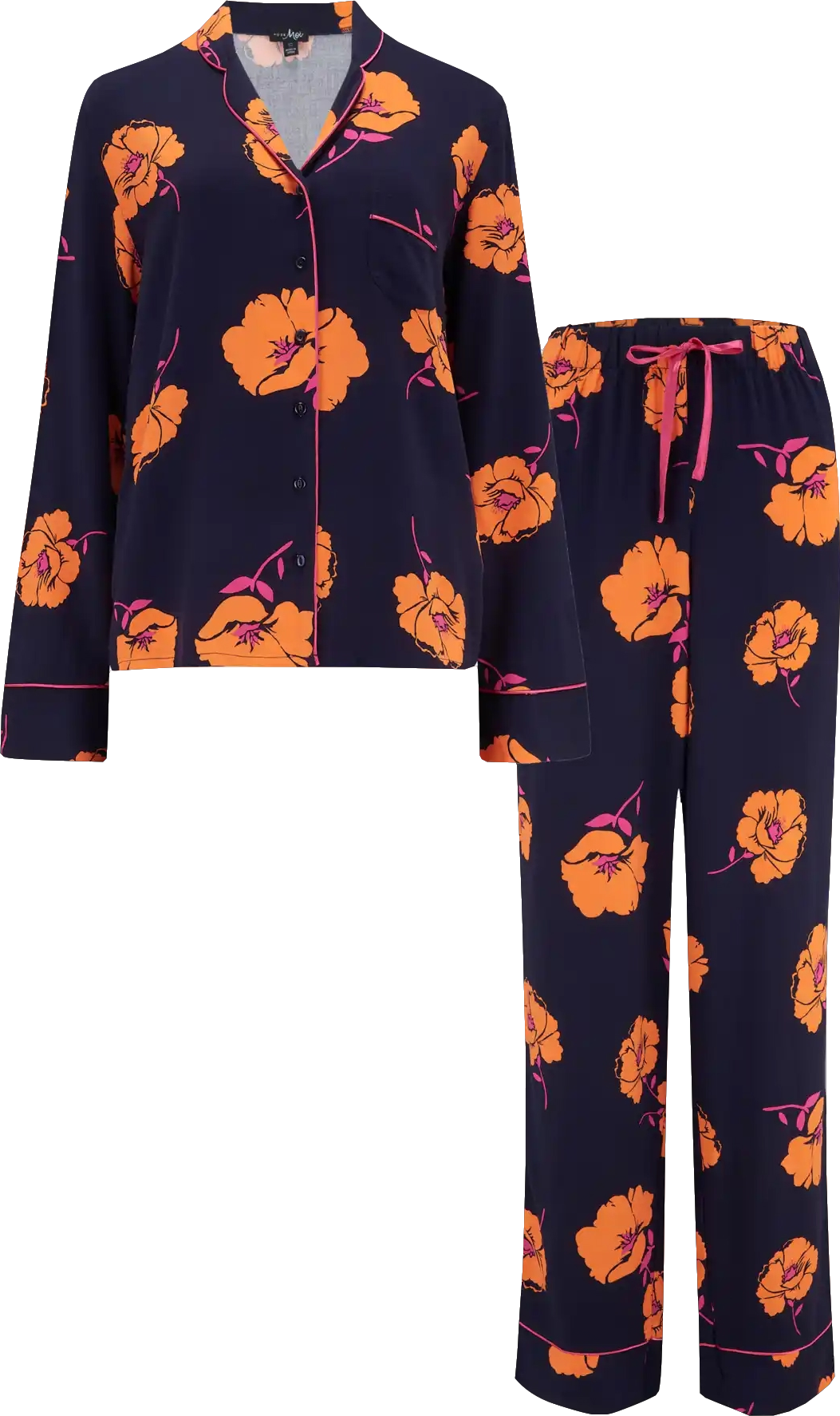 Pour Moi Navy Blue Floral Luxury Viscose Classic Pyjama Set BNWT  UK 12, UK 14 & UK 16