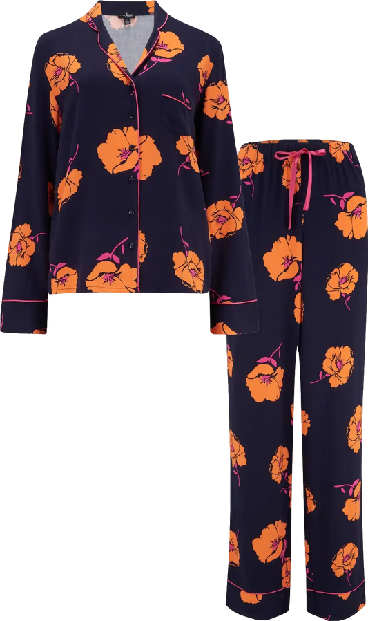 Pour Moi Navy Blue Floral Luxury Viscose Classic Pyjama Set BNWT  UK 12, UK 14 & UK 16