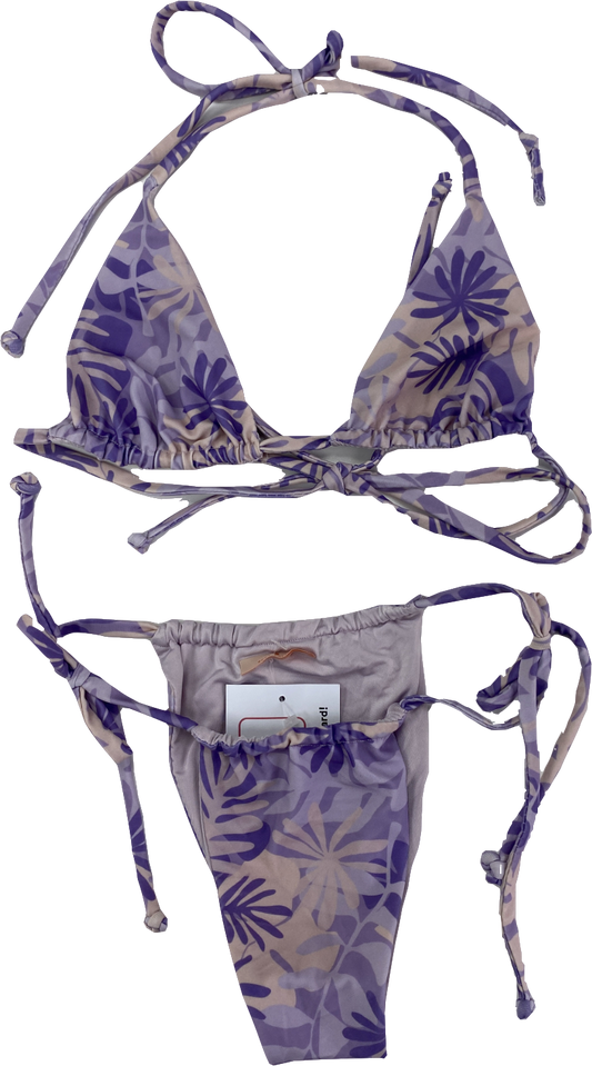 Rosy Cheeks Purple Leaf Print Bikini UK XS