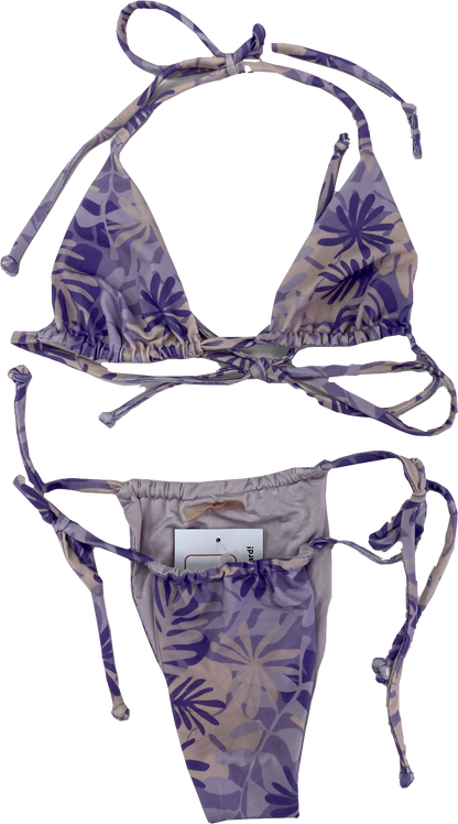 Rosy Cheeks Purple Leaf Print Bikini UK XS