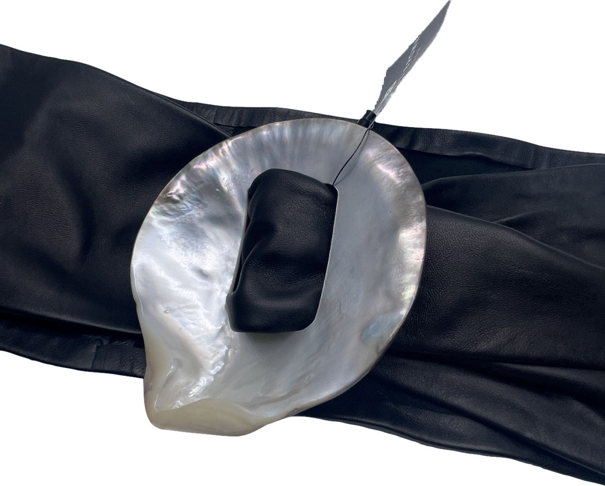 Black & Brown London Mother Of Pearl Soft Leather Waist Belt In Black UK S