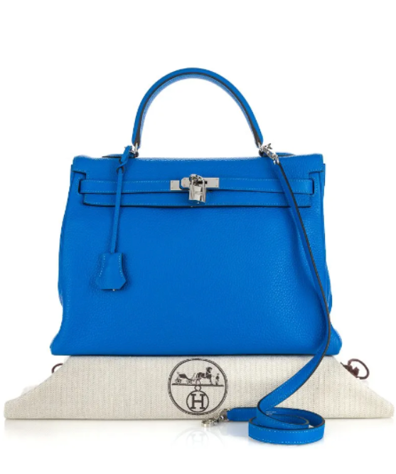 Hermes Kelly 35cm  Electric Blue Togo Leather Handbag with Palladium Hardware