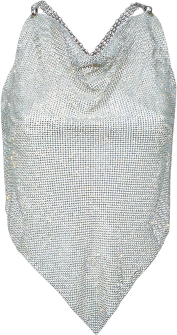 Santa Brands Metallic Silver Crystal Mesh Miami Embellished Backless Top One Size