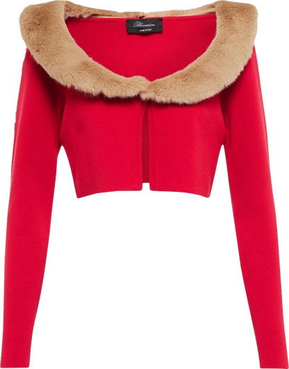 blumarine Red Faux Fur-trimmed Cardigan BNWT UK S