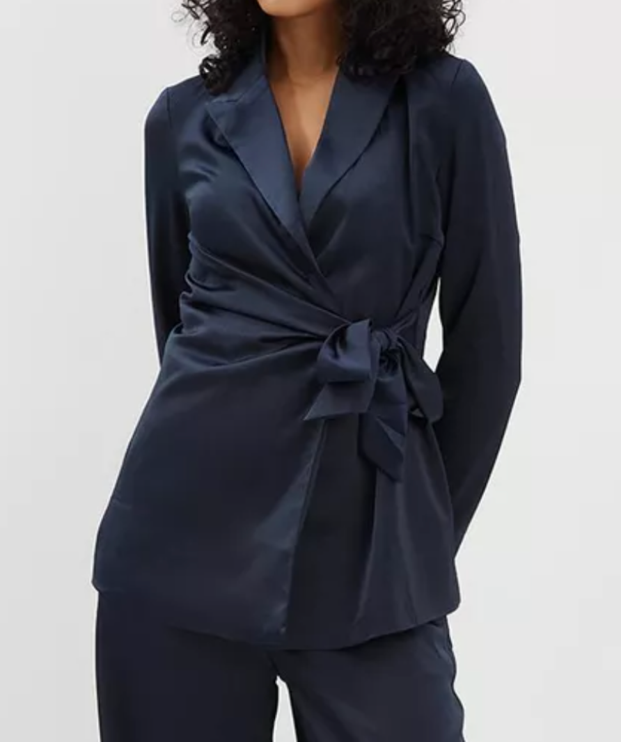Dorothy Perkins Midnight Blue Satin Self Tie Blazer UK 8