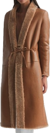 REISS Beige Neave Reversible Long Shearling Coat UK XS