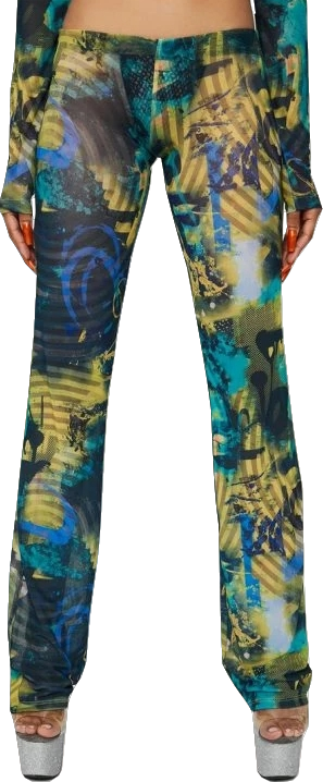 Jaded London Multicoloured Abstract Burn Print Mesh Bootcut Trousers BNWT UK 8