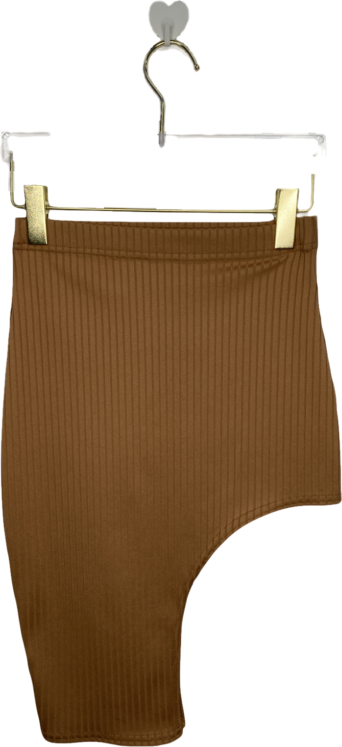 Misspap Brown Asymmetric Ribbed Mini Skirt UK 8