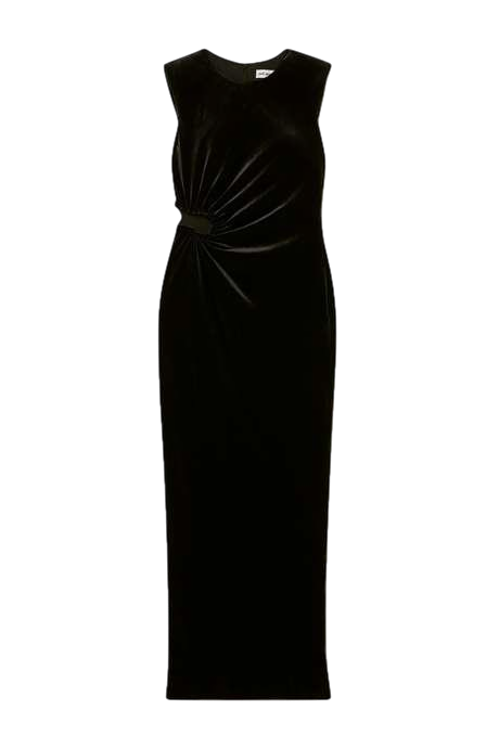 Self-Portrait Black Cutout Gathered Faux Pearl-embellished Velvet Gown UK 12