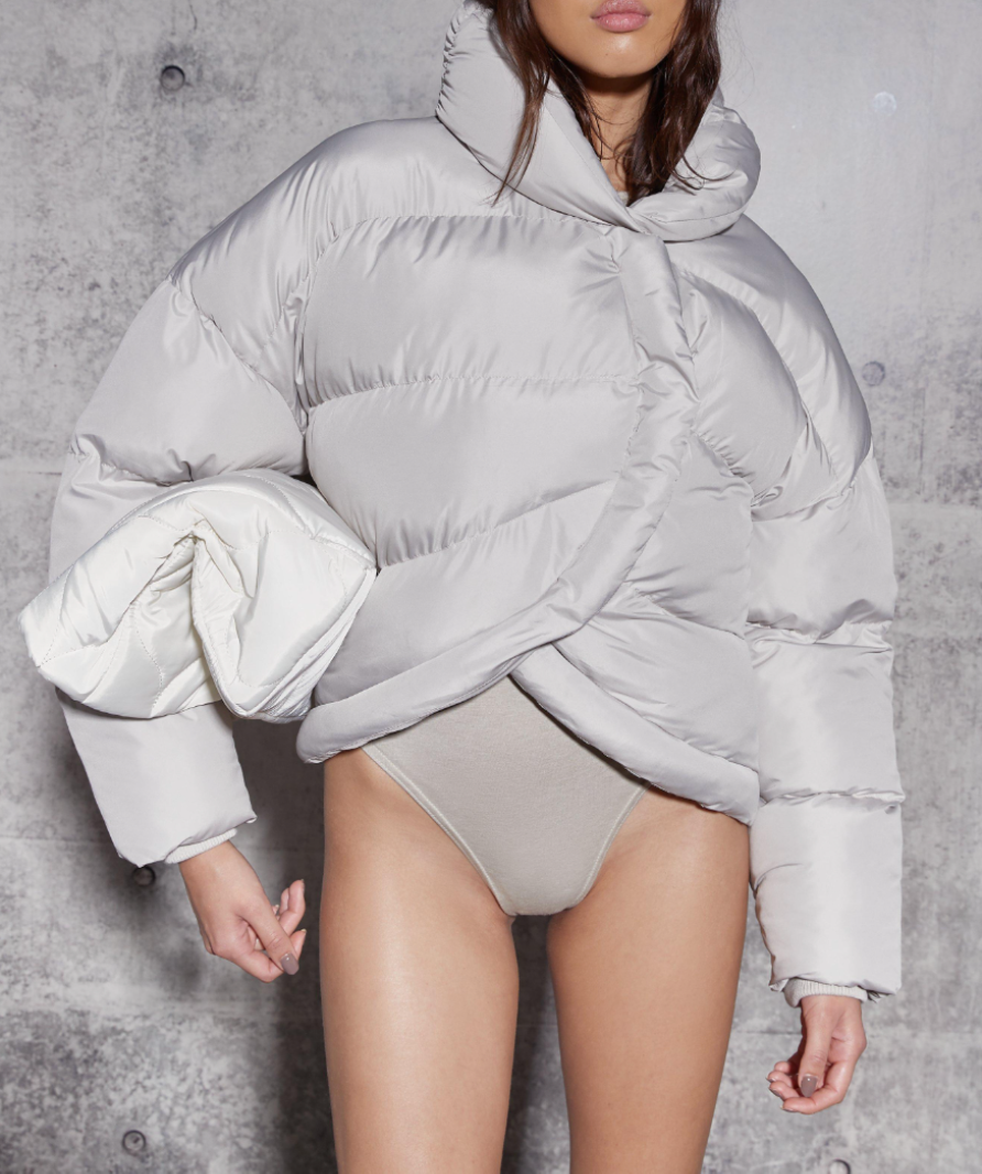 Re_Styld Stone Curved Hem Puffer Coat UK 8