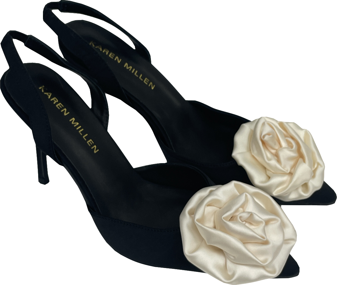Karen Millen Black Flower Detail Court Slingback Heel UK 7 EU 40 👠