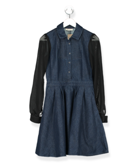 DKNY BLUE DENIM SKATER DRESS WITH BLACK MESH SLEEVES UK 8