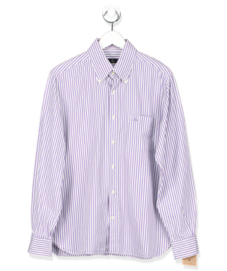 FAY PURPLE STRIPE EMBROIDERED LOGO BUTTON DOWN SHIRT UK 44 NECK 17.5