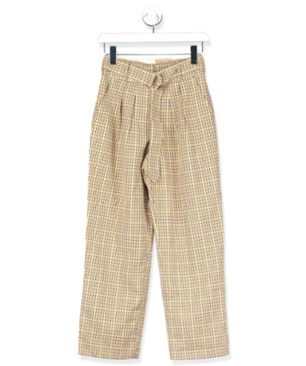 TULAROSE BROWN CHECK HIGH WAISTED TROUSERS UK XXS