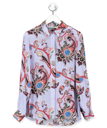 Mary Katrantzou lilac paisley print 100% silk shirt UK 10