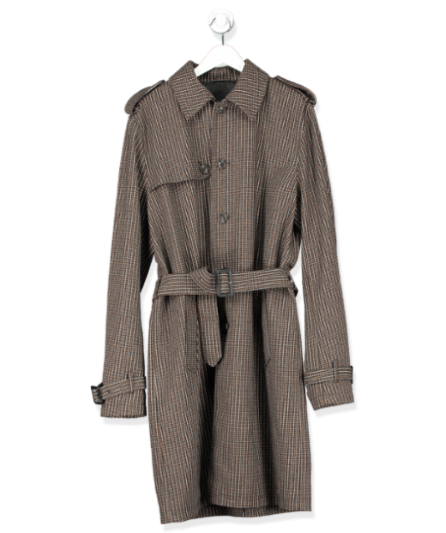 ASOS long brown houndstooth belted coat UK L