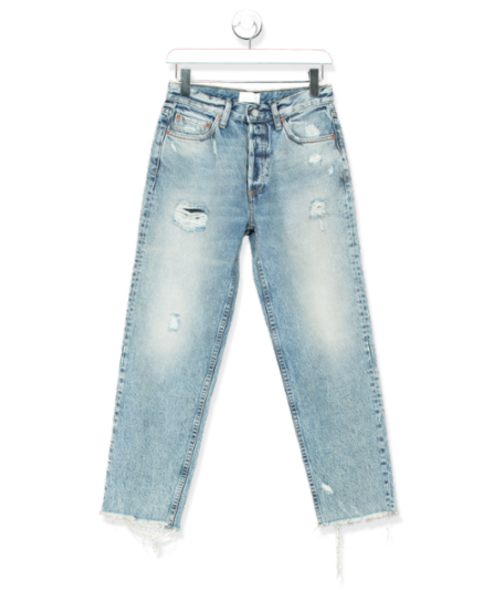 Boyish Light Wash Slightly Ripped Denim Straight Leg Jeans UK W26