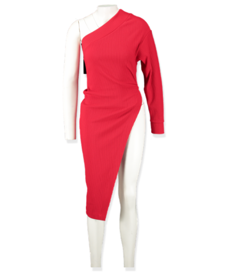 AQ/AQ red one sleeve ribbed slit dress UK 6