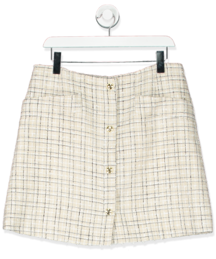 Karen Millen Cream Tweed Skirt with Gold Buttons UK 14