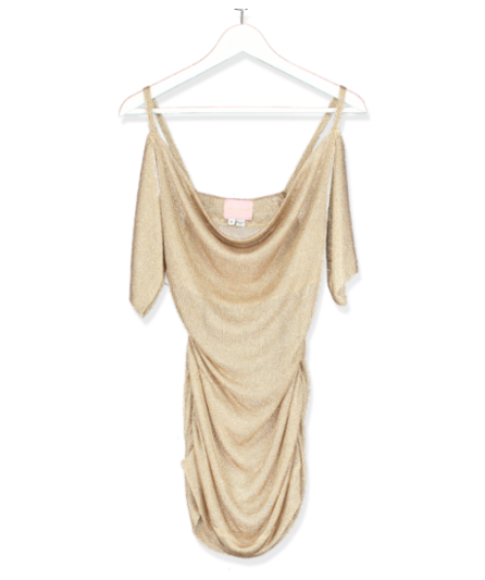 Francesca Couture gold mesh cowl neck top UK S