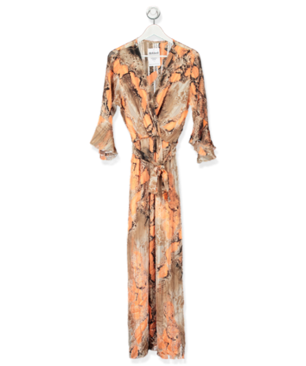 Orange/brown abstract floaty maxi dress UK S/M