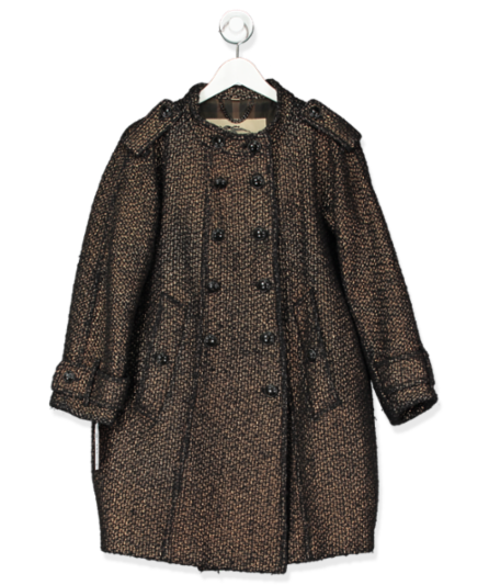 BURBERRY Black/Gold Metallic Wool Blend Double Breasted Coat UK 6