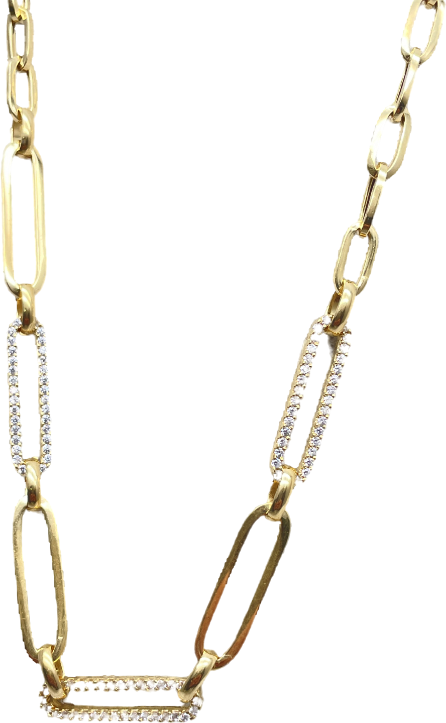 glambou Metallic 18k Gold Plated Pave Chain Link Necklace