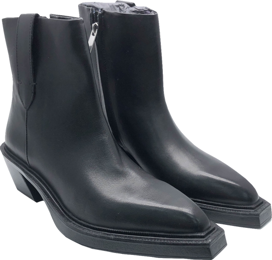 ZARA Black Leather Cowboy Ankle Boots UK 6 EU 39 👠