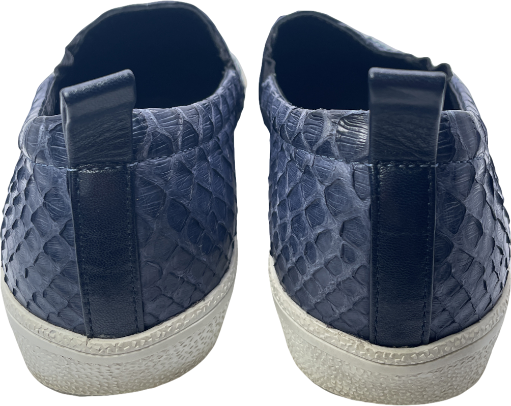 Gina Blue Navy Snake Leather & Crystal Embellished  Slip On Skate Sneakers Trainers UK 3 EU 36 👠