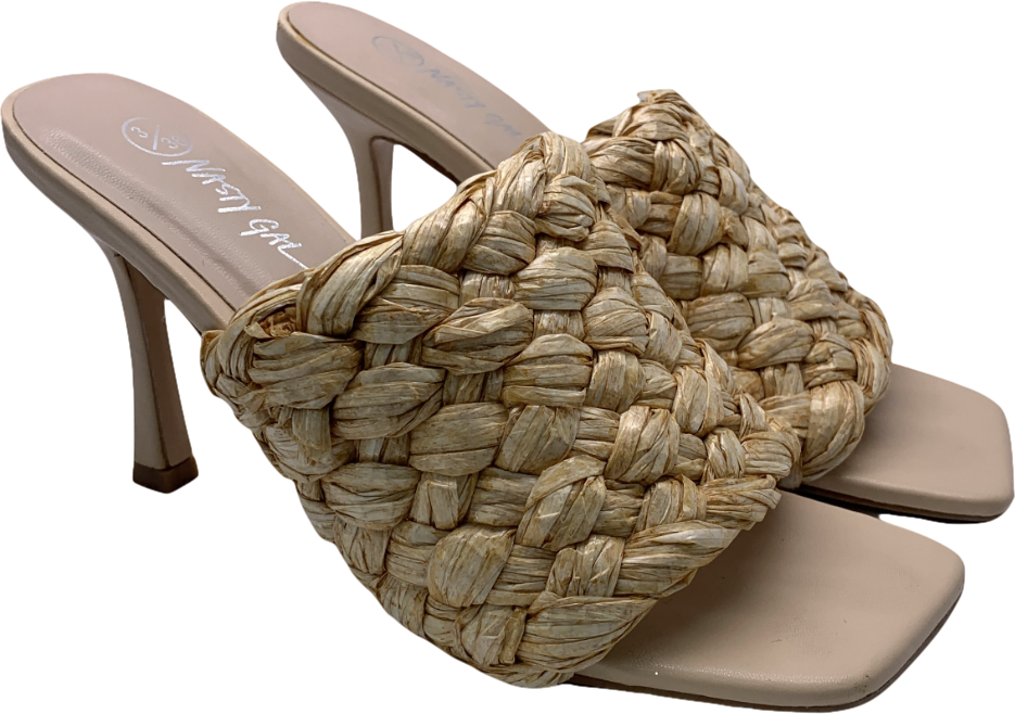 Nasty Gal Beige Raffia Square Toe Heeled Mules UK 3 EU 36 👠