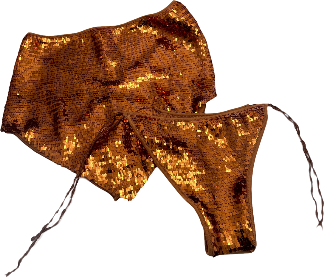 Oséree Burnt Orange Oseree Sequined Bandana Bikini UK S